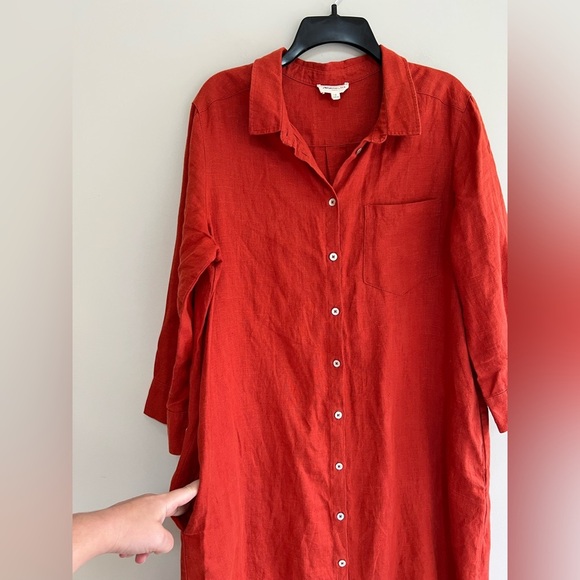 Maison 123 100% Linen Button Down Shirtdress in Orange Red, size F42 / US12 - Picture 4 of 10